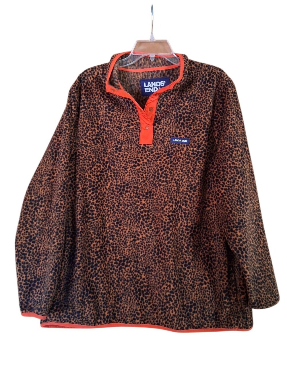 Lands End Heritage Cheetah Snap Neck Fleece Pullover Size 1X